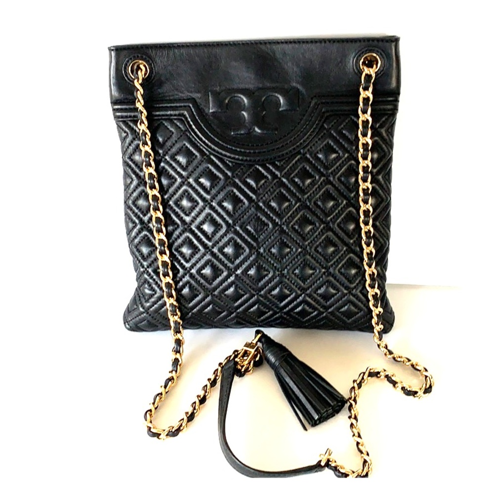 Black Leather Tory Burch Cross Over Bag